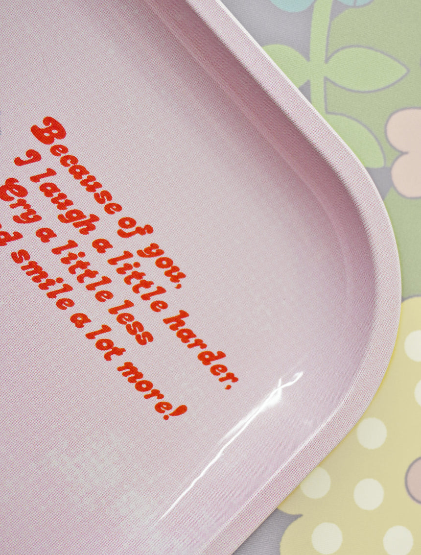 Decorative metal tray featuring a kawaii retro baby animal design, perfect for desks, vanities, or gifting