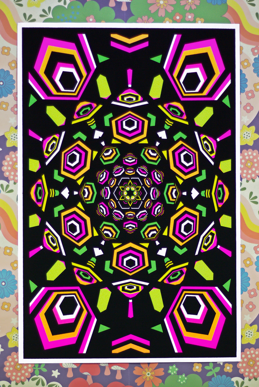 Kaleidoscope Mandala Black light poster