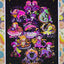 Flocked velvet blacklight poster featuring the 12 astrological zodiacs pixel artwork in UV-reactive neon colors